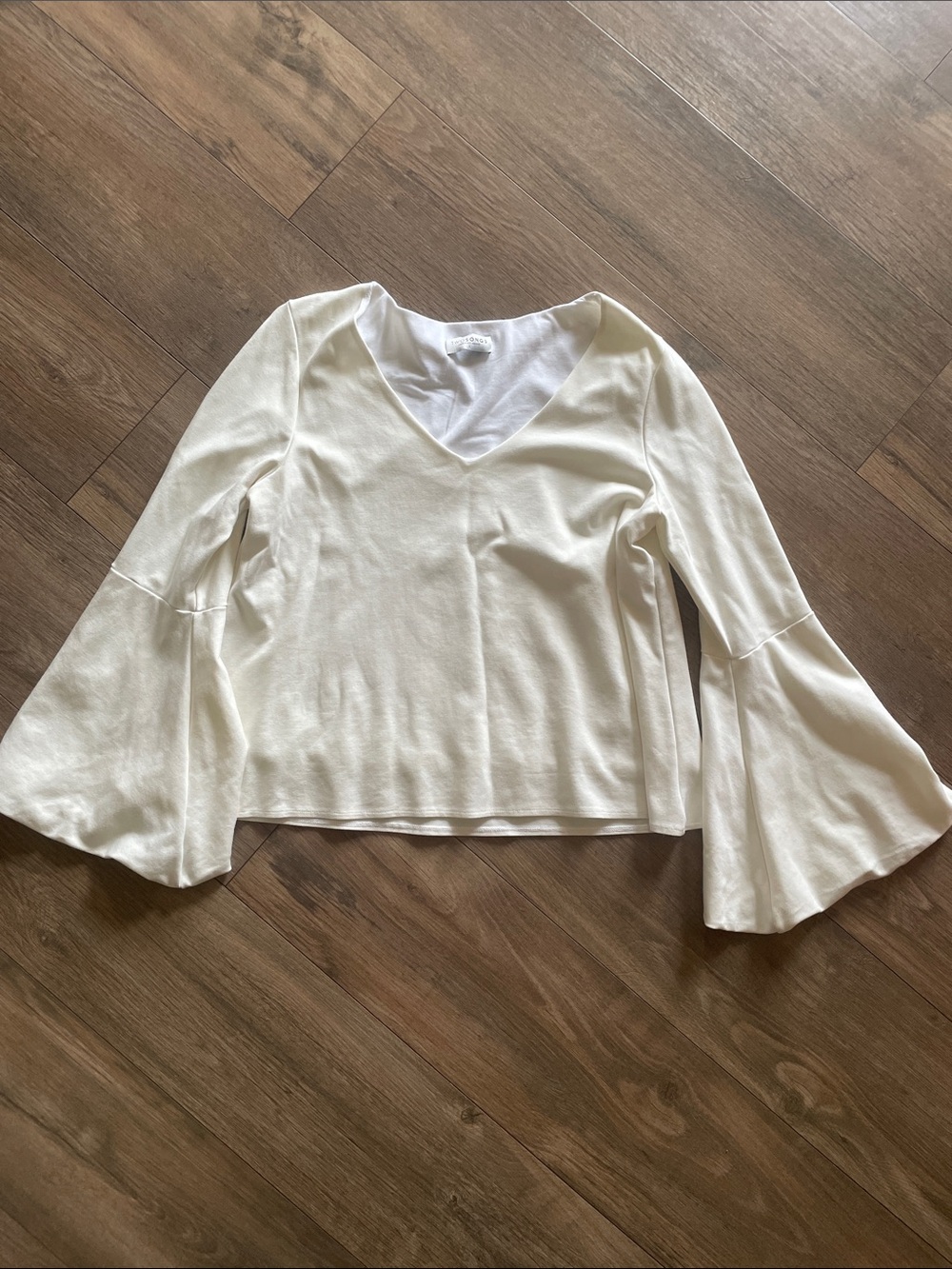 V-Neck White Bell Sleeve Blouse